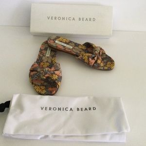 Veronica Beard Women Etra Knot Slide Sandal Shoe Size 7 Boho In Earthy Floral